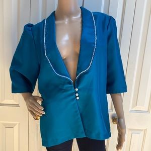 Adorable Embroidered Blue/Green Short Sleeve Jacket. Blazer. size Womens XL.